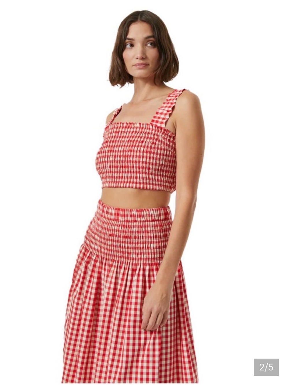 Gingham Smocked Crop Top in Red and White